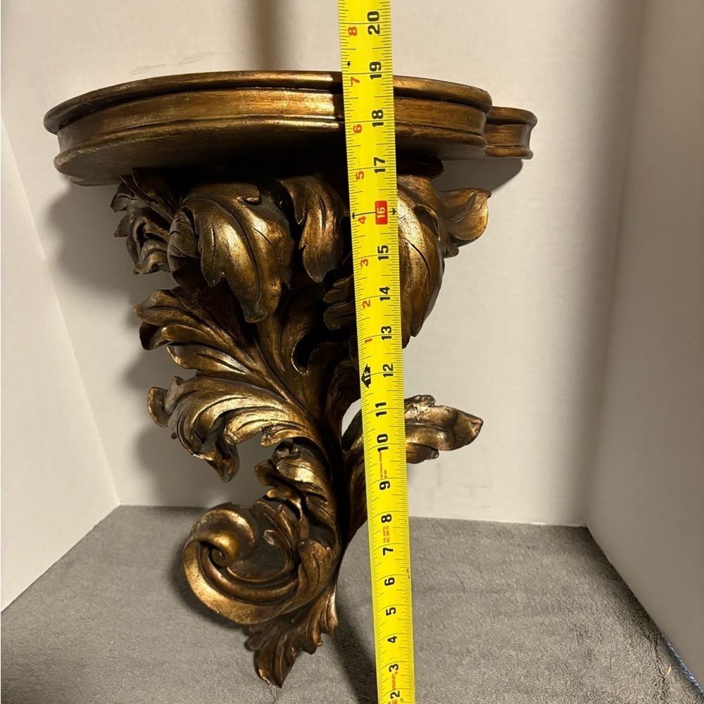7X15X19 Hollywood Regency Wall Shelf Sconce Shelf Gold Resin Carved Style - Picture 3 of 7